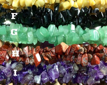 Gemstone quality Chips. A variety of stone chips for your choice. Length : about 35 inches, lopes, 1mm hole. Sold per strand.