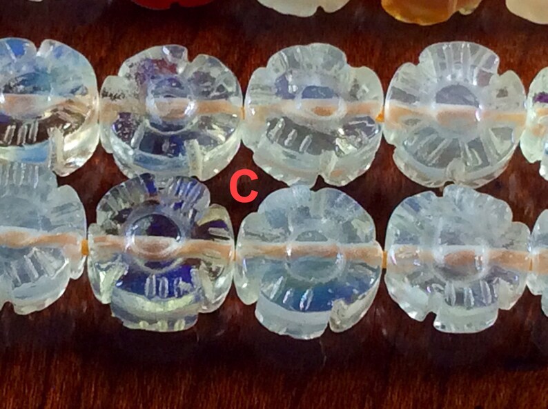 Lot De 6 Perles Aigue-marine Sculptées Main – Forme Fleur, Facettées, 15 Mm