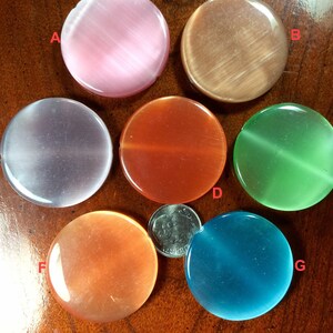 Cat&#39;s Eyes, 35mm Flat Disc. Pendant. 2.5mm hole,7 Color Options (See description for details), sold per Lot (2same Or 7 mixed colors Disks).