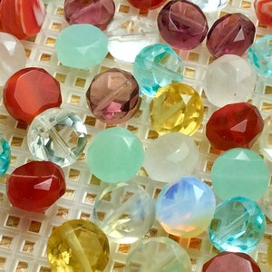Gemstone Diamonds. Faceted Cabochons. DiameterXDepth(Two Sizes: 10x8mm, OR 7x6mm). Girdle Drilled hole(1.5~2.0mm). Sold per lot (8 pcs).