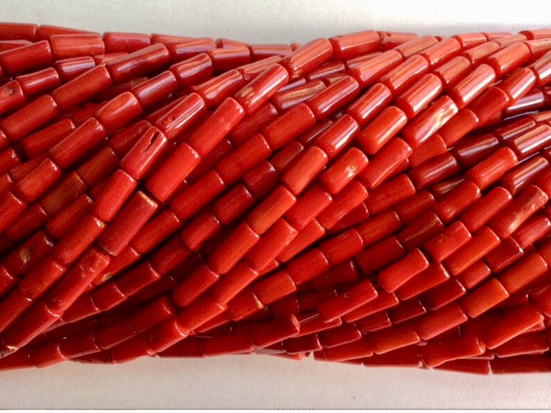 Red Coral, Small Tube Beads, Minitube Beads, Approximately 3x7mm, 15