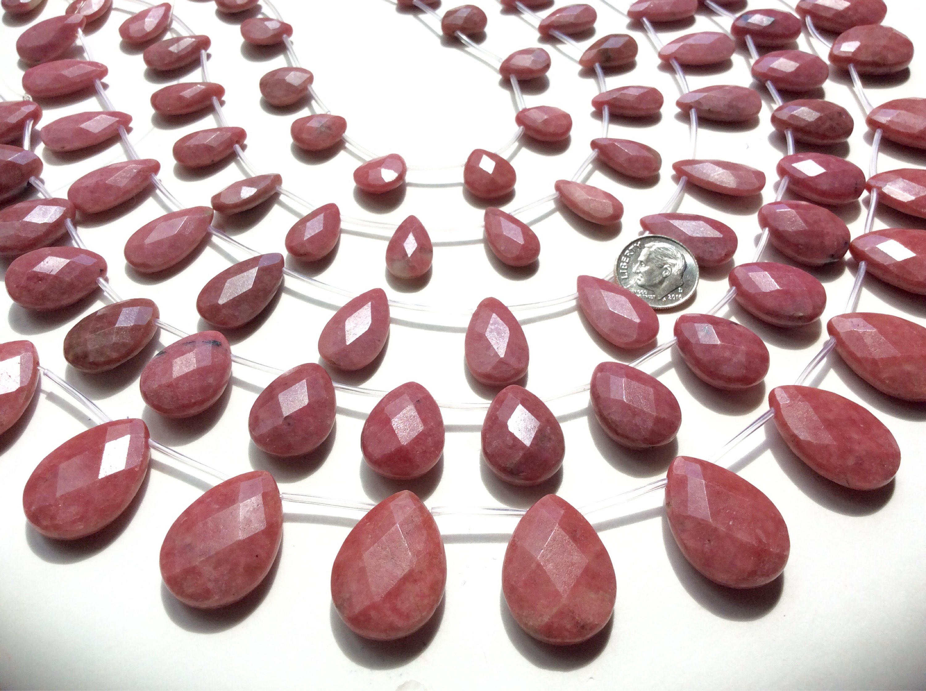 Rhodonite Gemstone, Faceted Flat Teardrops, Faceted Flat Briolette. 10 ...