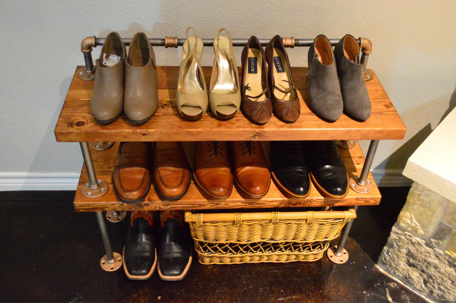 Industrial pipe shoe rack / shelf Etsy