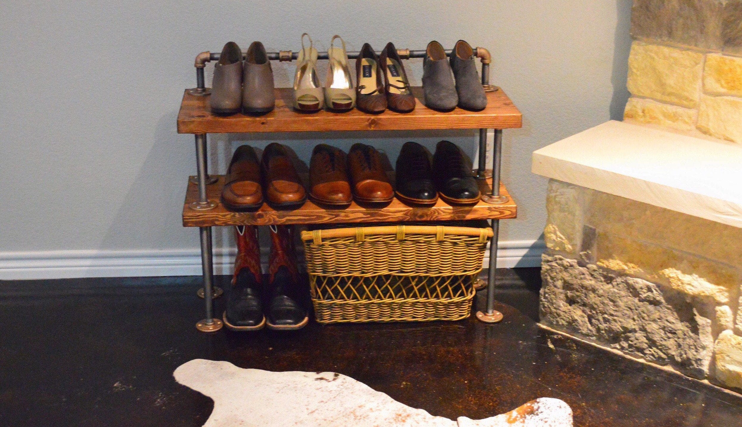 Industrial pipe shoe rack / shelf Etsy