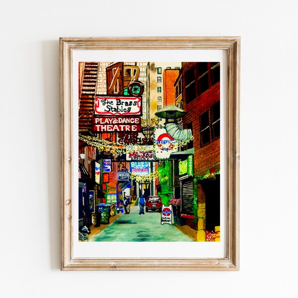 Printer’s alley Nashville art print, nashville wall art,nashville map print,country music,nashville art print,nashville prints set,broadway