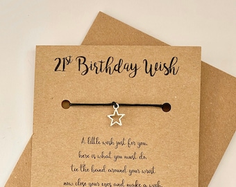 21ST BIRTHDAY WISH BRACELET, 21st Birthday Card, 21st Birthday Gift, Birthday card, 21st Wish Band, 21st Wish String