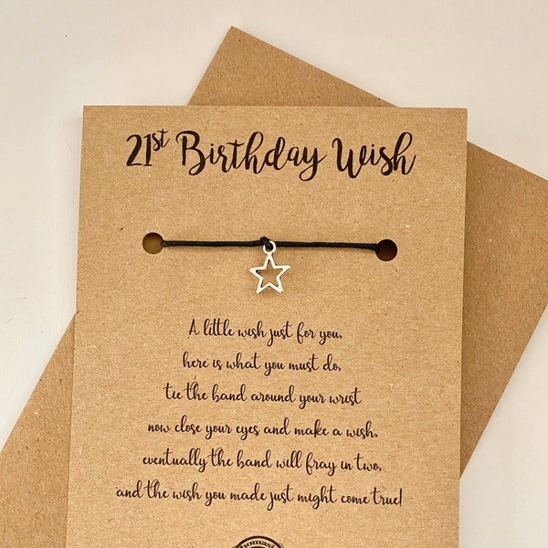 21ST BIRTHDAY WISH BRACELET, 21st Birthday Card, 21st Birthday Gift, Birthday card, 21st Wish Band, 21st Wish String