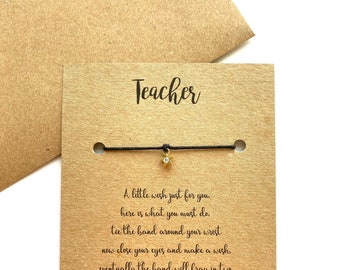 TEACHER WISH BRACELET, Teacher Card, Teacher Birthday Card, Teacher Birthday Gift, Teacher Wish Band, Teacher Wish String