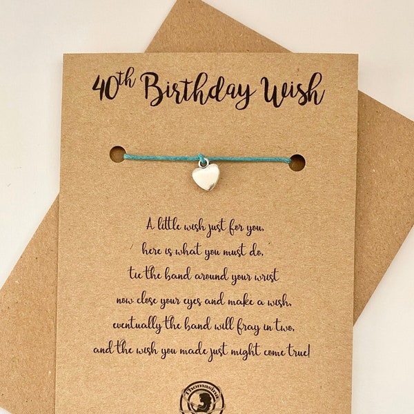 40TH BIRTHDAY WISH BRACELET, 40TH Birthday Card, 40TH Birthday Gift, Birthday card, 40TH Wish Band, 40TH Wish String