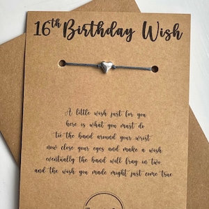 16TH BIRTHDAY WISH BRACELET, 16th Birthday Card, 16th Birthday Gift, Birthday card, 16th Wish Band, 16th Wish String