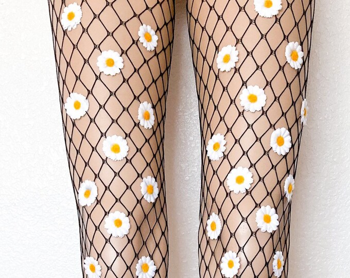 DAISY TIGHTS White Flowers Black Stockings Daisies Flower Etsy