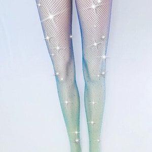 Sparkly Diamante Embellished Rhinestone Crystal Glitter Diamond Fishnet  Tights