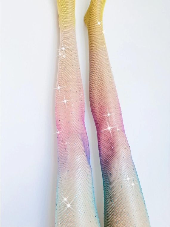 RAINBOW Crystal Tights Rhinestone Studded Stoned Glitter Sparkle