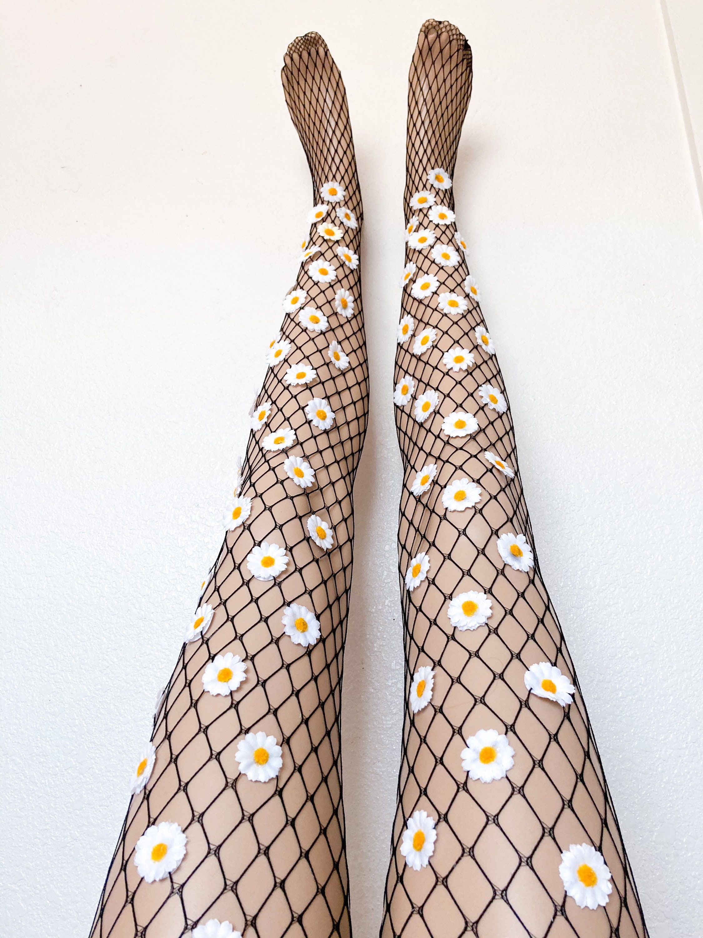DAISY TIGHTS white flowers black stockings daisies flower Etsy
