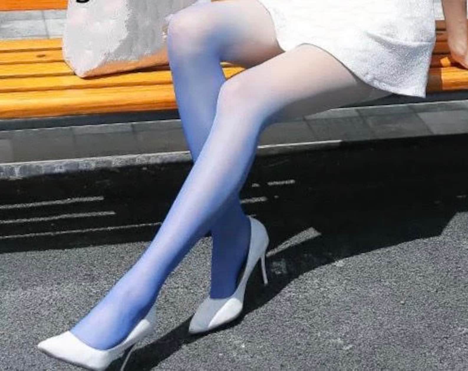 Blue OMBRE Tights Gradient White to Navy Stockings Etsy