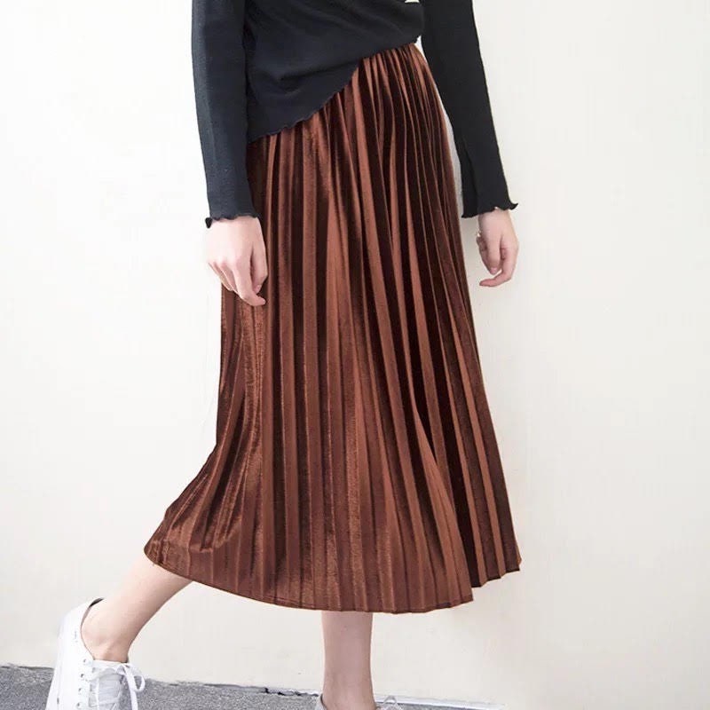 MOCHA VELVET Skirt Pleated Skater Circle Calf Length Midi | Etsy