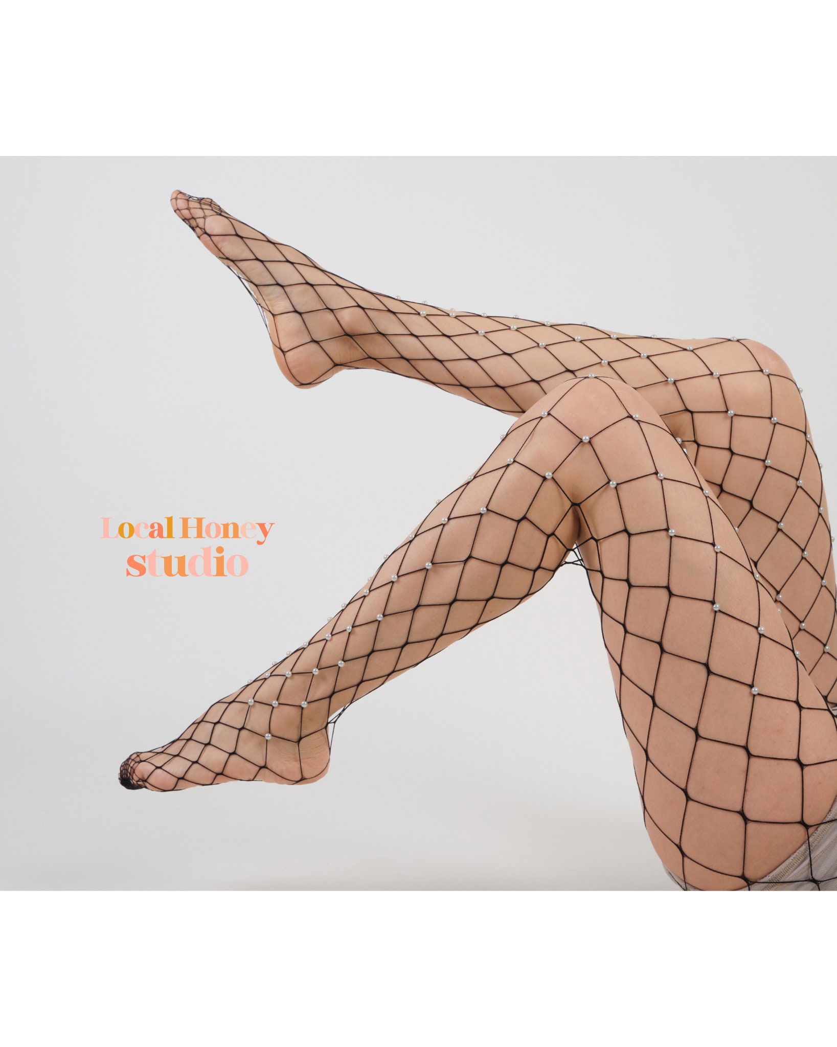 Fishnet tights top with pearls