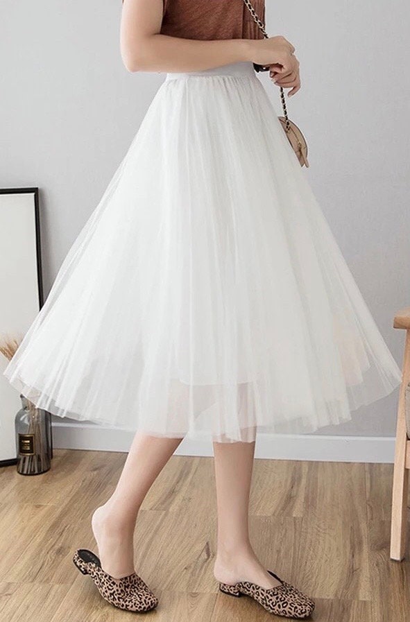 White MIDI SKIRT Tulle Tutu Knee Length Short Medium Calf Size - Etsy