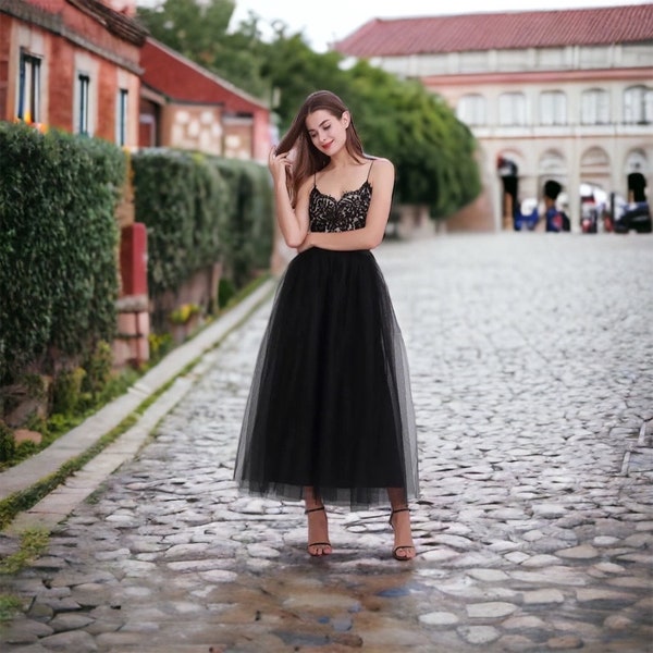 Luxury Buckle Tulle Long Skirt