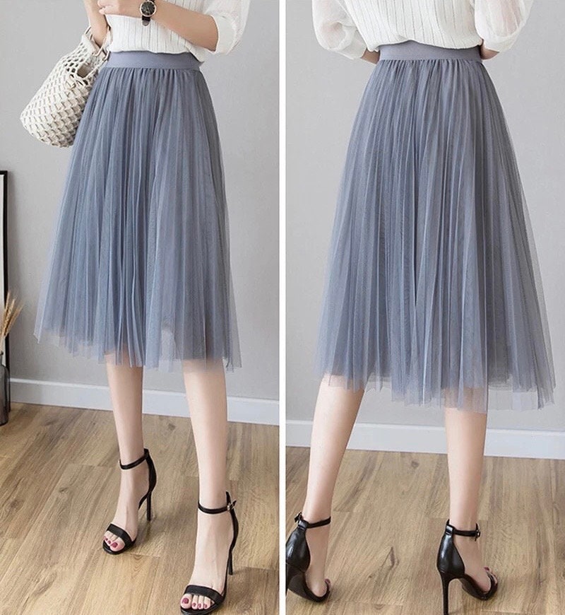 GREY Midi Skirt Tulle Tutu Calf Knee Length Tea Gray Soft Tutu | Etsy