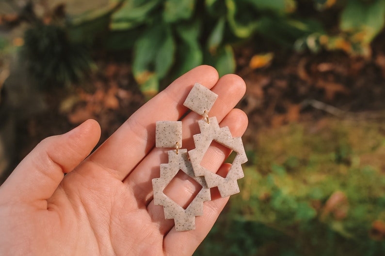 Geometric Clay Earrings Clay Aztec Earrings Dangle Western Earrings Minimal Western Earrings Western Earrings Blue Aztec Earrings