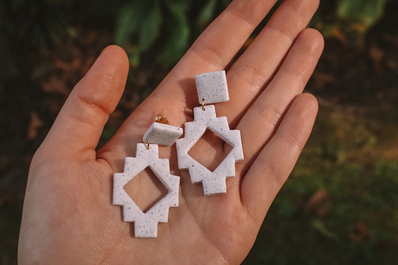 Geometric Clay Earrings Clay Aztec Earrings Dangle Western Earrings Minimal Western Earrings Western Earrings Blue Aztec Earrings