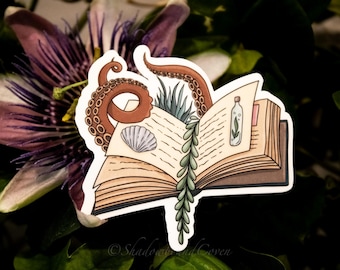 Libro de algas y tentáculos oceánicos - Adhesivo de vinilo resistente al agua