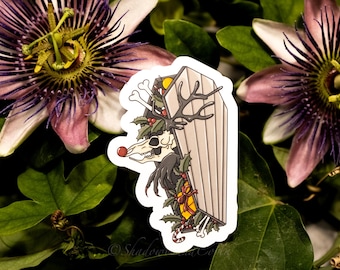 Adhesivo de vinilo impermeable con diseño de ataúd de reno de Dark Academia