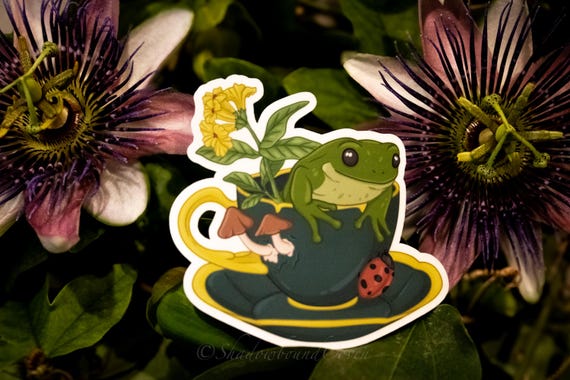 Frog - Goblin core Tea Cup -  Waterproof Vinyl Sticker