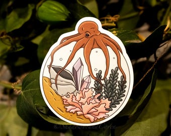 Terrario oceánico con pulpo - Adhesivo de vinilo resistente al agua