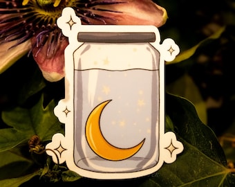 Pegatina de vinilo resistente al agua con agua de luna en un tarro