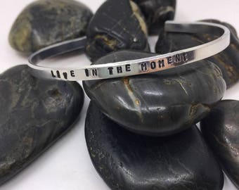 Hand Stamped Aluminum Cuff Bracelet, Personalized Inspirational Jewelry