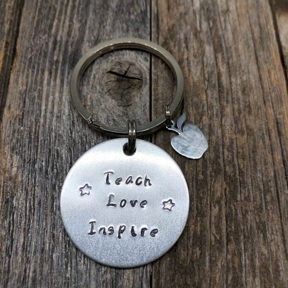 Teacher Gift, Kindergarden Teacher Gift, Preschool Teacher Gift, Teacher Accessories, Hand Stamped Keychain, Graduation Gift