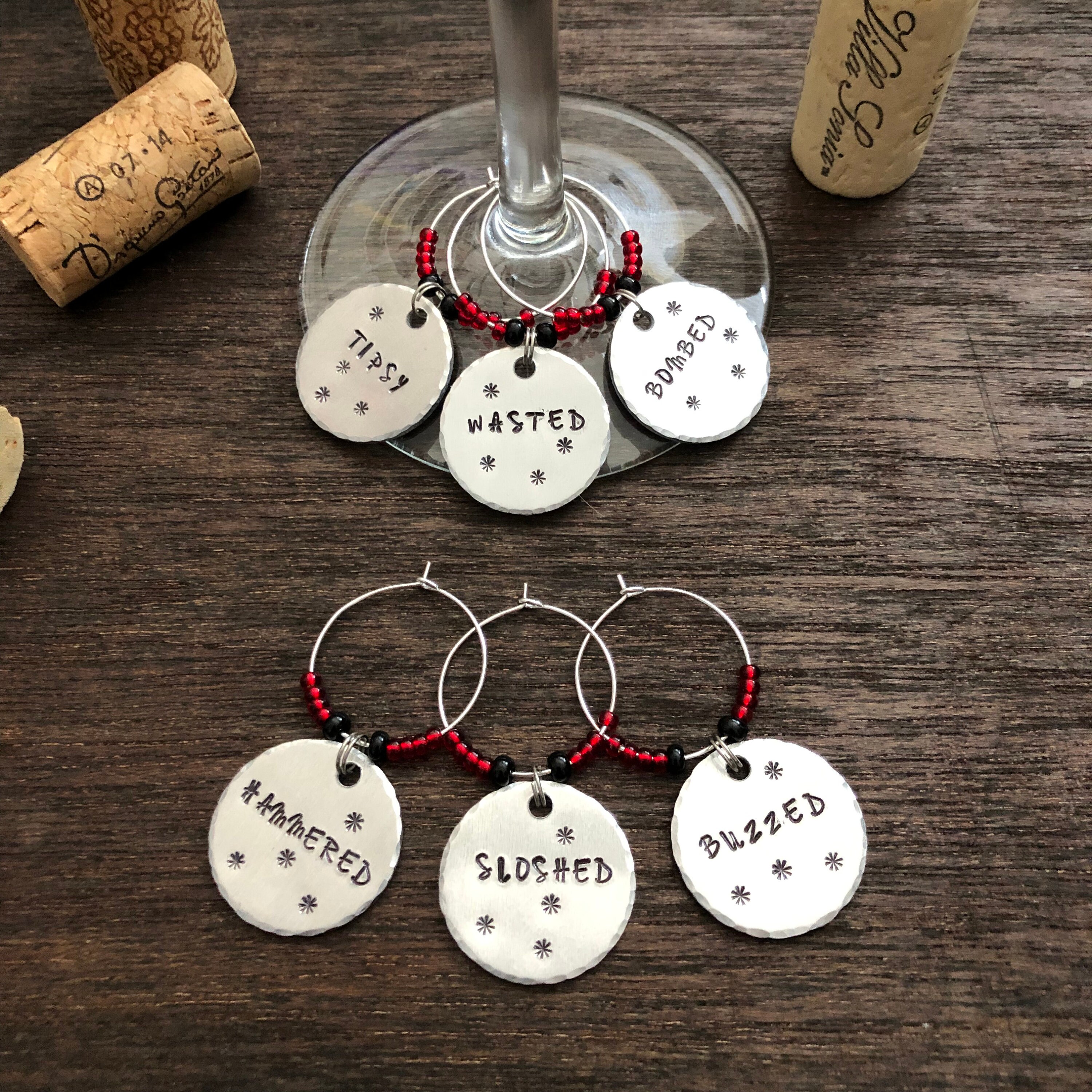 Wine Glass Charms, Personalized Glass Charms, Personalized Wine Charms,  Funny Hand Stamped Wine Glass Charms, Silver Glass Tags - Etsy