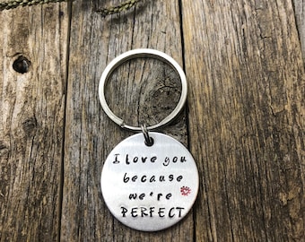 I Love You Keychain, Funny Couple Gift, Hand Stamped Love Token