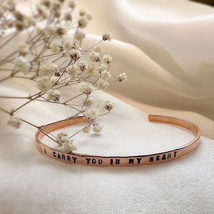 I Carry You In My Heart, Memorial Bracelet, Miscarriage Bracelet, Cuff Bracelet, Personalized Bracelet, Pet Loss Bracelet, Gift for Her