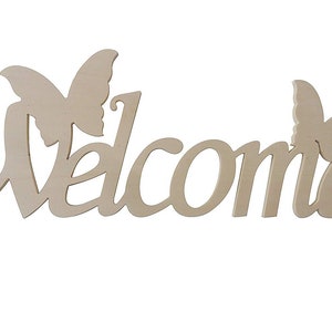 WELCOME decorative writing with Butterflies color White butterflies Pink L 40 x 15 h Sp. 8 mm image 2