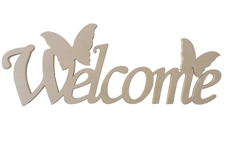 WELCOME decorative writing with Butterflies color White butterflies Pink L 40 x 15 h Sp. 8 mm image 2