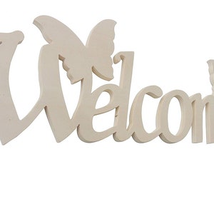 WELCOME decorative writing with Butterflies color White butterflies Pink L 40 x 15 h Sp. 8 mm image 3