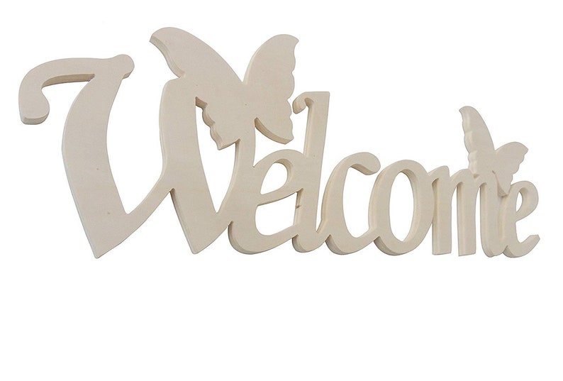 WELCOME decorative writing with Butterflies color White butterflies Pink L 40 x 15 h Sp. 8 mm image 3