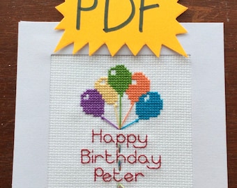 Cross stitch birthday card PDF pattern