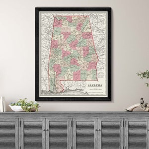 Alabama Map, State Map of Alabama, Vintage Wall Art, Colonial Antique State Map Style, Fine Art Giclée Print