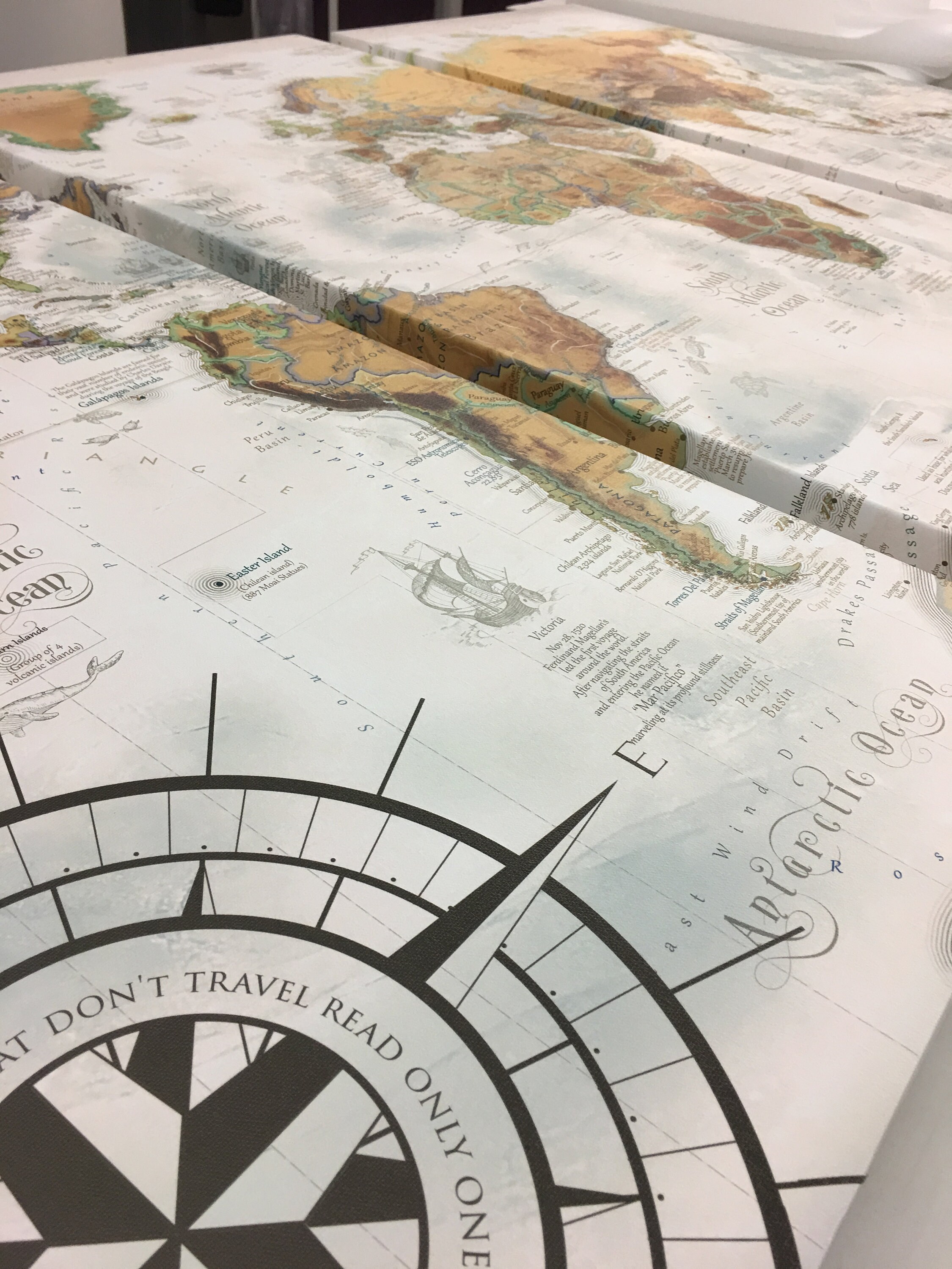 Custom Giant Multi Panel World Map Canvas Wrap, Detailed Travel Map ...