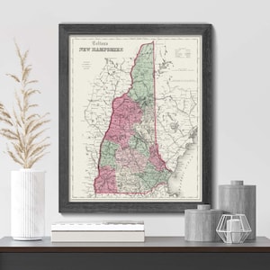 New Hampshire State Map, Vintage Historical Wall Art, Colonial Antique Decor, Fine Art Print Newly Restored Reproduction, Made in the USA