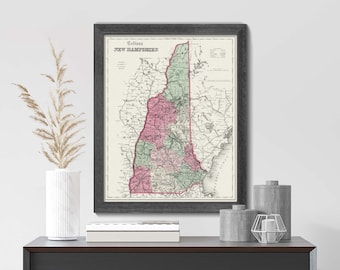 New Hampshire State Map, Vintage Historical Wall Art, Colonial Antique Decor, Fine Art Print Newly Restored Reproduction, Made in the USA