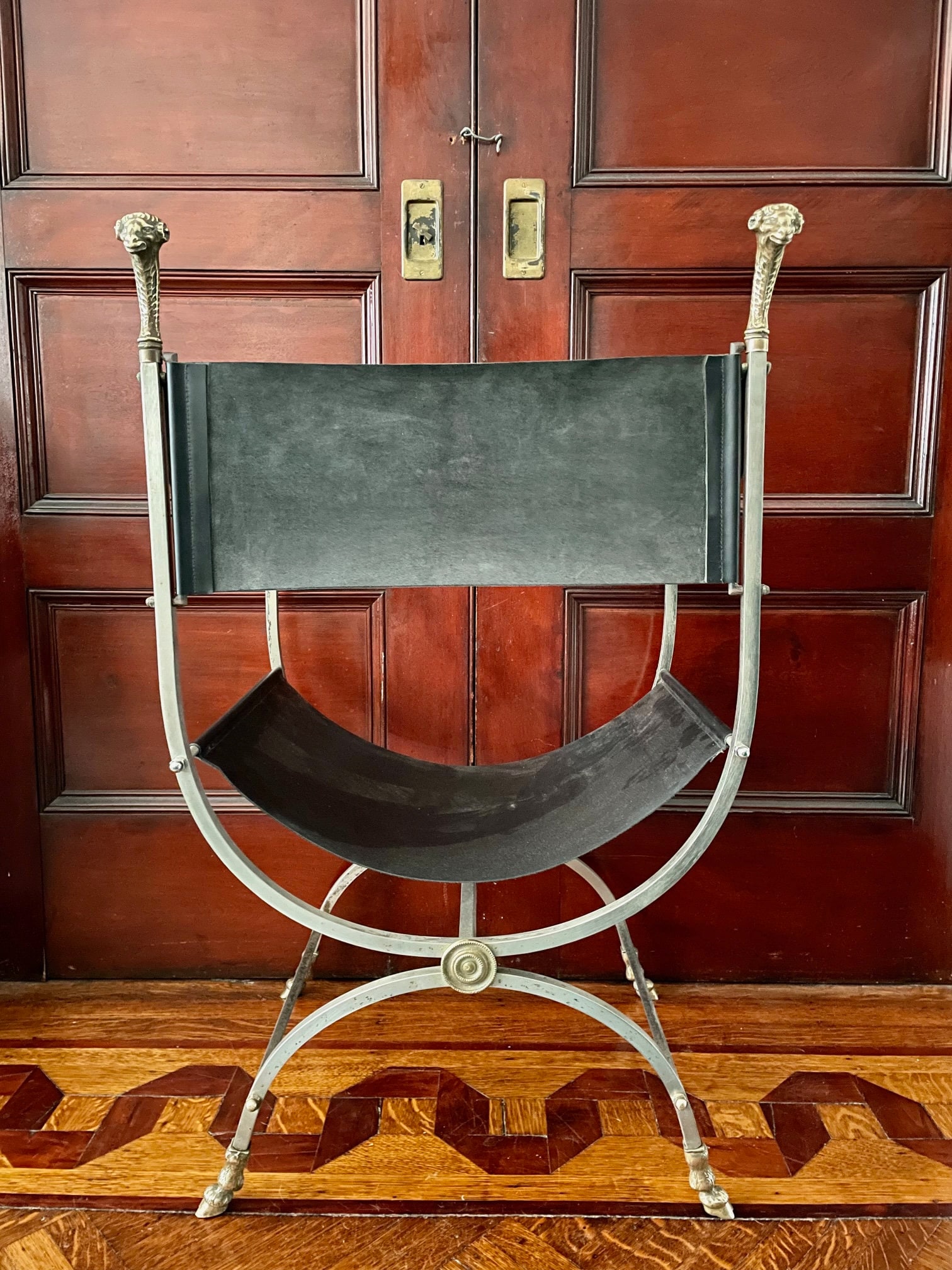 Buy 1960s Maison Jansen Steel and Brass Leather Savonarola Chair
