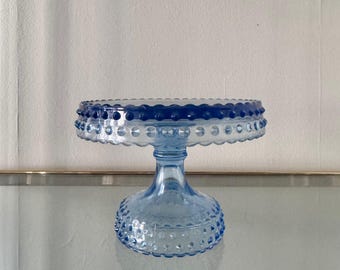 Vintage L E Smith Blau Glas Hobnail Sockel Kuchenständer