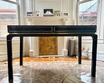 Vintage John Stuart Black Lacquer and Brass Desk