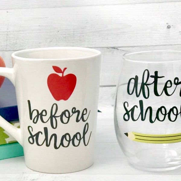 Before school mug and after school wine glass, teacher appreciation gift, Personalized Teacher Gift