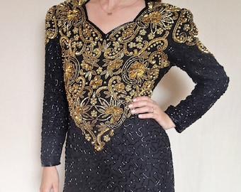 Vintage 80s Scala beaded and sequined gown